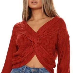 Fashion Nova Red Tie Front Crop Sweater Medium